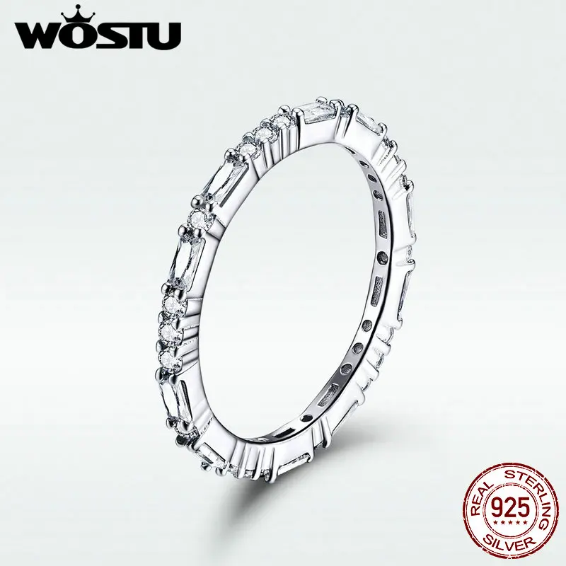 Женское кольцо на палец WOSTU из стерлингового серебра 925 пробы простой Блестящий