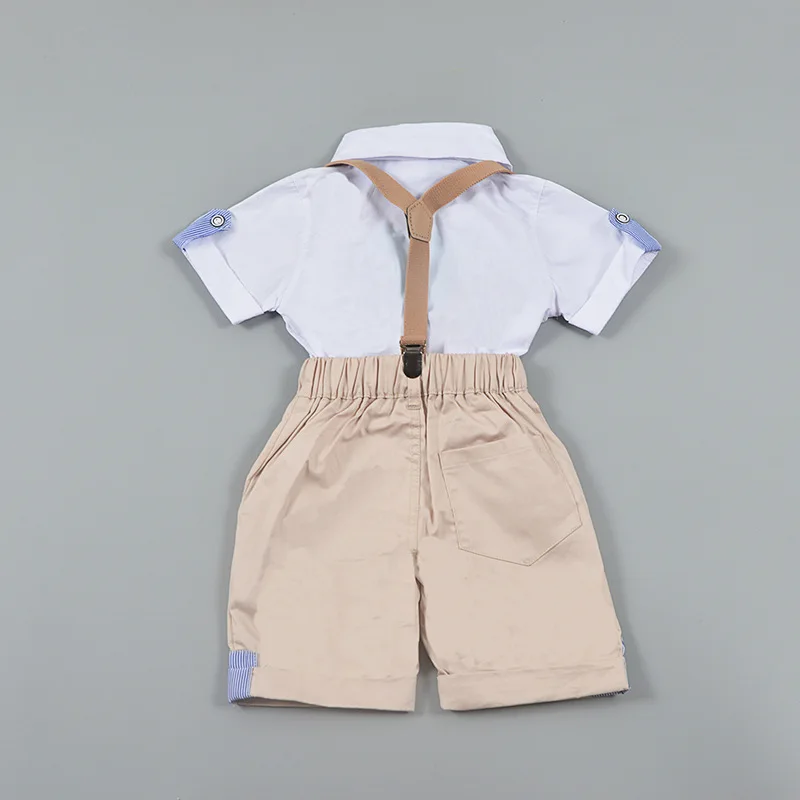 Summer style children's suit short sleeve bow-tie white shirt + suspender overalls 2 suits |