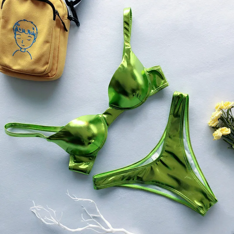 

Сексуальные треугольные стринги с эффектом пуш-ап, бикини, золотистый бандо, бикини, женские Серебристые бразильские купальники, бикини, ку...