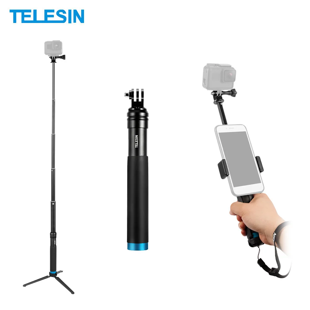 

TELESIN Selfie Stick Aluminum Alloy Adjustable Pole Tripod Cell Phone Holder for iPhone Smartphone for GoPro Hero Action Cameras