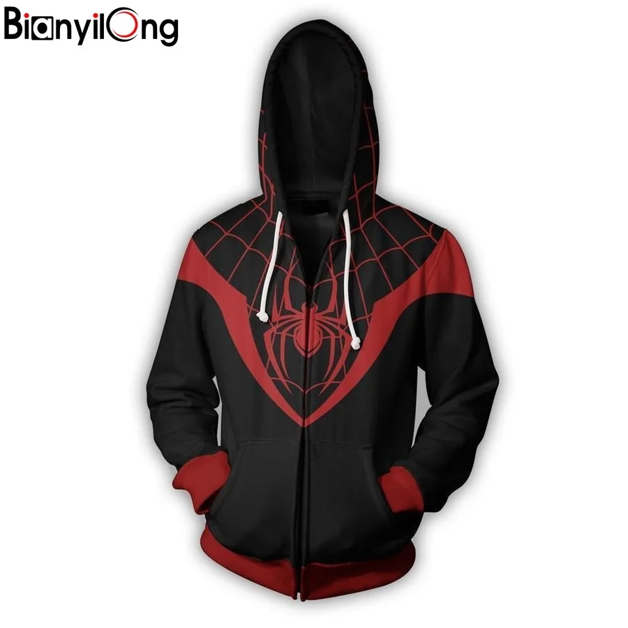 2019 autumn new fashion men's and women's casual hoodie creative 3D printing red spider web style street long-sleeved jacket | Мужская