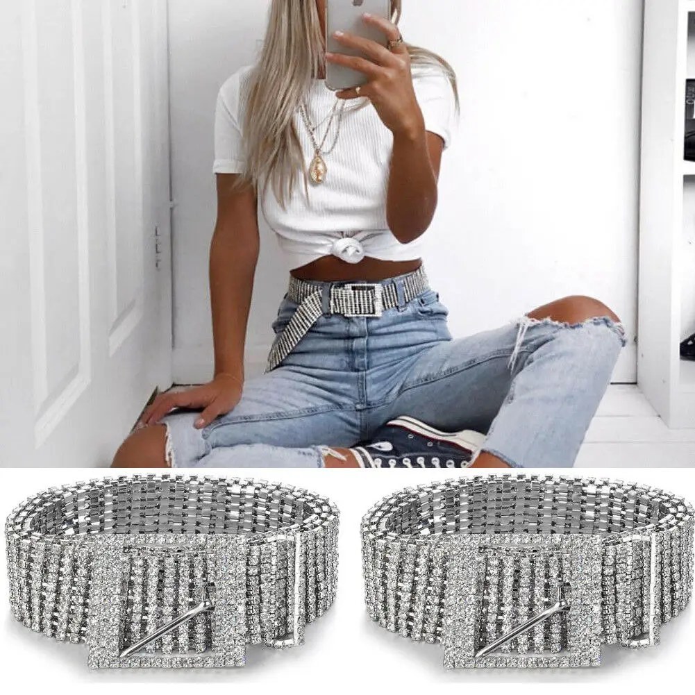 

Hot Silver Full Rhinestone Diamante Ladies Waist Charm Belt Fashion Accessory