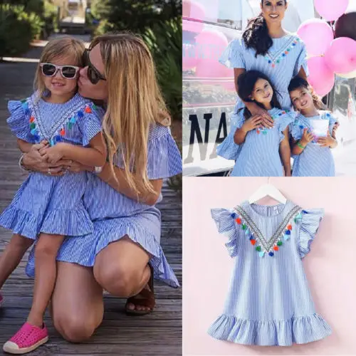 2019 Tassels Girls Dress Toddler Baby Kids Retro Ruffle Striped Summer Party Sundress Clothes | Детская одежда и обувь