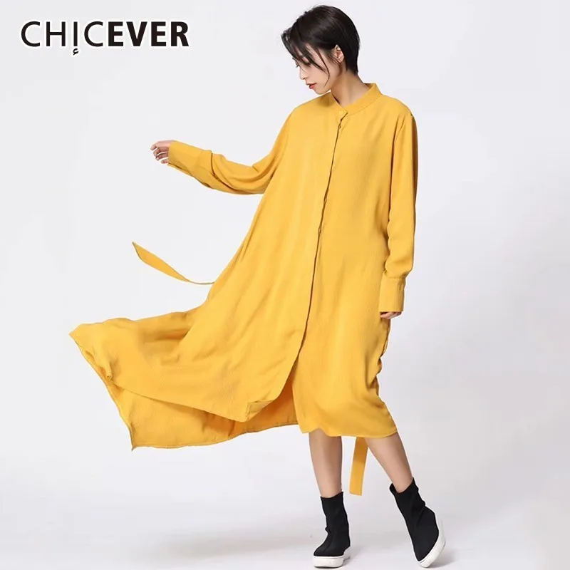 CHICEVER/весеннее женское платье женский воротник стойка длинный рукав
