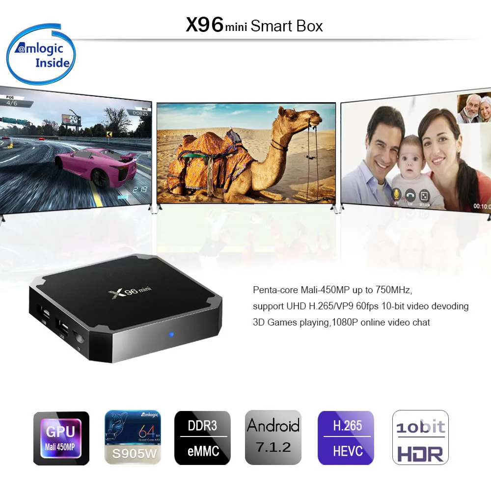 Docooler X96mini Смарт ТВ Box Android 7.1.2 Amlogic S905W коробка 1 Гб + 8 2 16 Декодер каналов кабельного