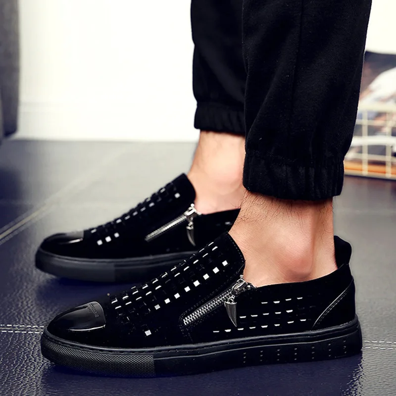 Designer Brand Casual Shoes 2019 New Men Slip on Loafers Metal Sign Fashion Patent Leather Flats for | Обувь