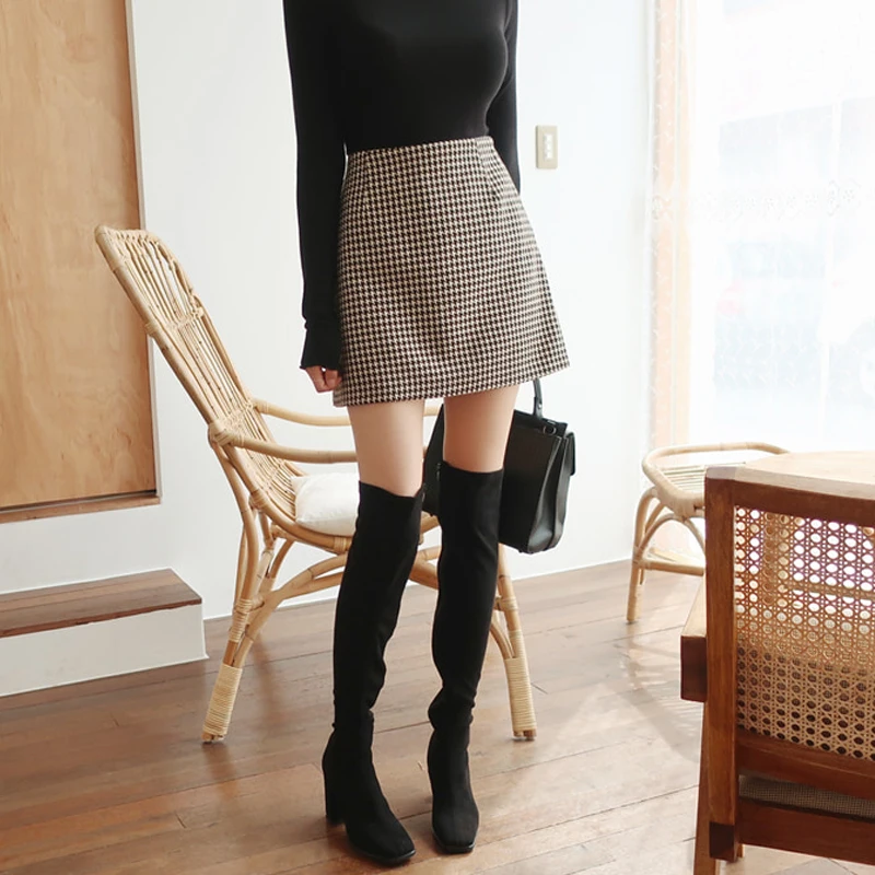 Женская клетчатая юбка шерстяная трапециевидной формы с завышенной талией