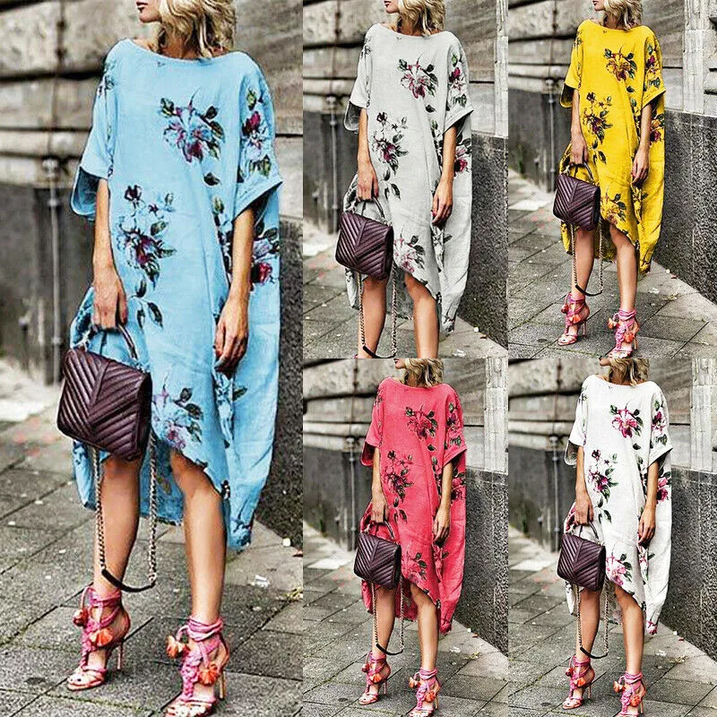 Повседневное женское платье с цветочным принтом летнее свободное пляжное