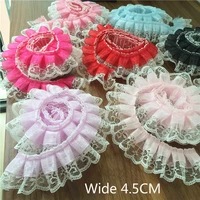 wide 4 5cm 3d cotton embroidery flowers fold pleated chiffon ruffle trim collar lace applique guipure sewing dress fringe decor
