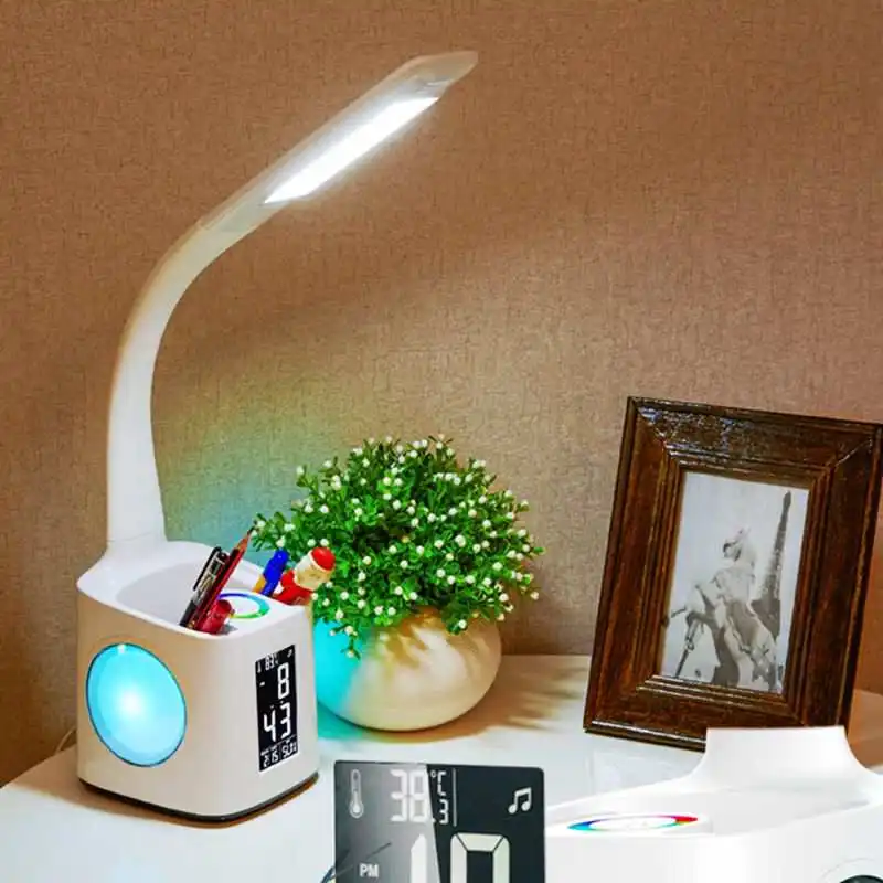Plug EU Led Eye Protect Dimmable Desk Lamp Foldable Reading Table Light Rgb Press Control Calendar Alarm Clock Temper | Освещение