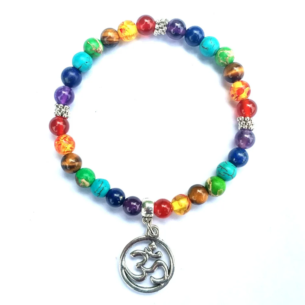

6mm Colourful 7 Chakras Tree of Life Stone Beads Bracelet Yoga Natural Stone Friendship Beads Bracelet Jewelry