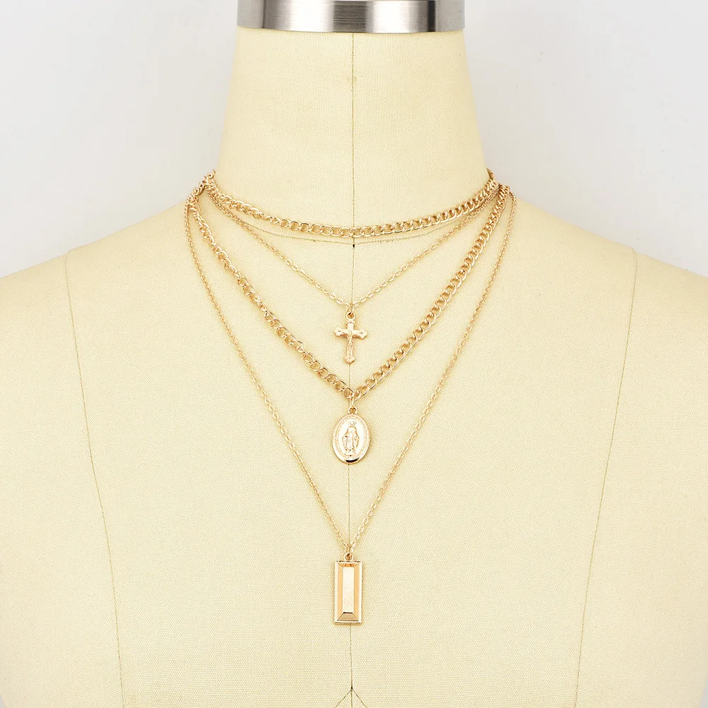 2019 Chocker Bohemian Gold Cross Layered Necklace Jesus Virgin Mary Chain Necklaces Pendants Easter Day's Gift For Women Jewelry |