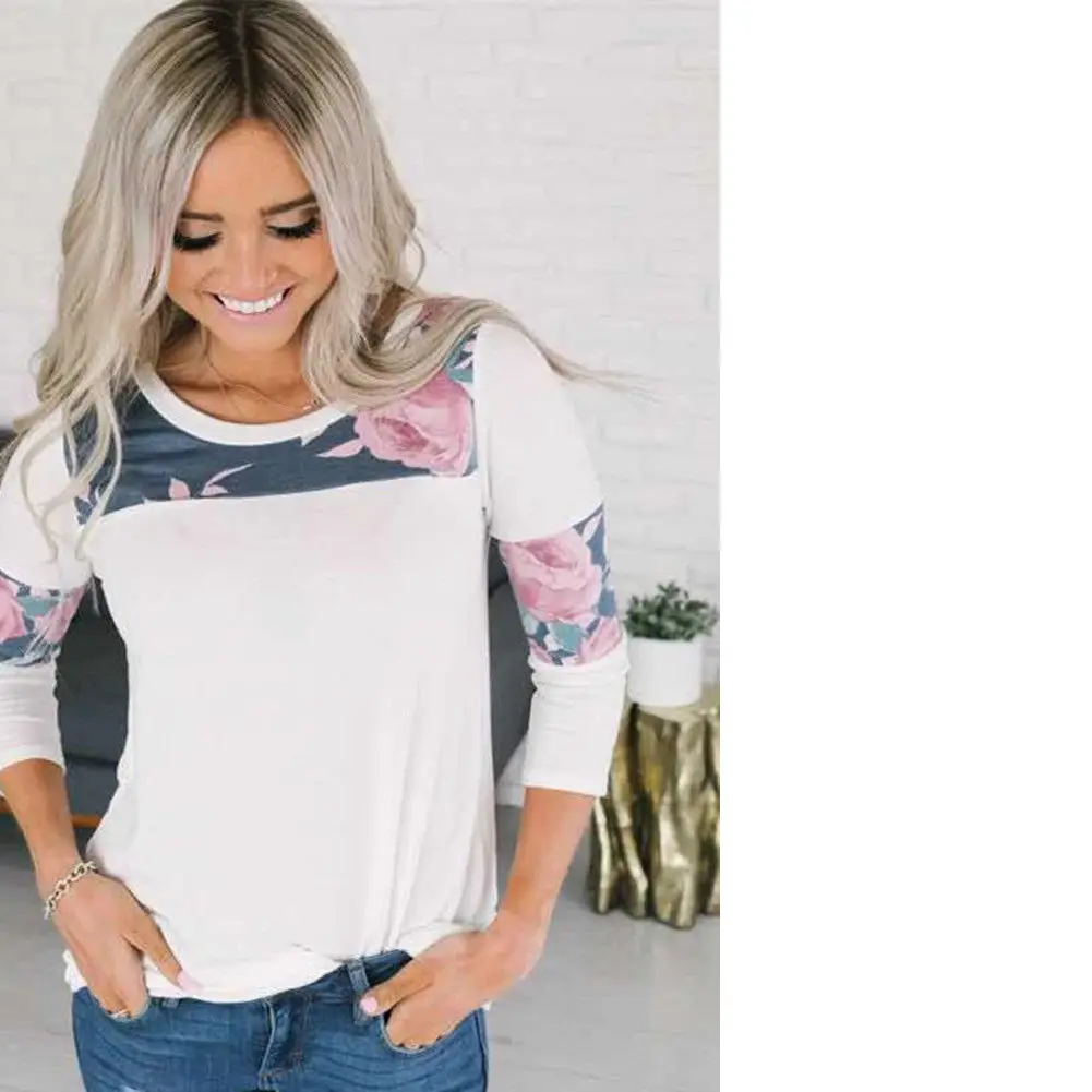 2018 New Brand Cotton Print Women Long Sleeve Floral Casual Tops Loose Shirt Pullover |