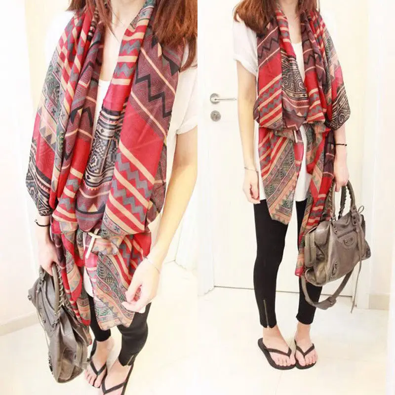 Women Silk Scarf Soft Long Neck Large Wrap Voile Shawl Stole Chiffon Cotton Scarves |