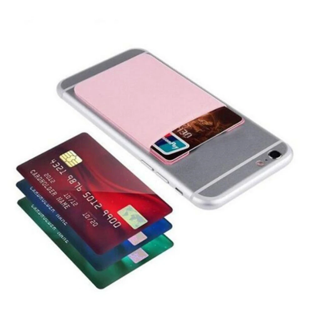 

Portable PU Leather Elastic Mobile Phone Wallet Credit ID Card Holder Casual Solid Color Adhesive Pocket Card Keys Sticker Cases