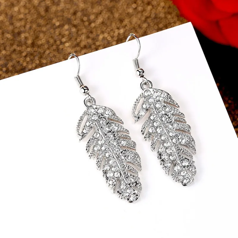 Favourite Gold Silver Leaf Crystal Earrings Drop Long Earings For Women Statement Ear Jewelry Best wholesale | Украшения и