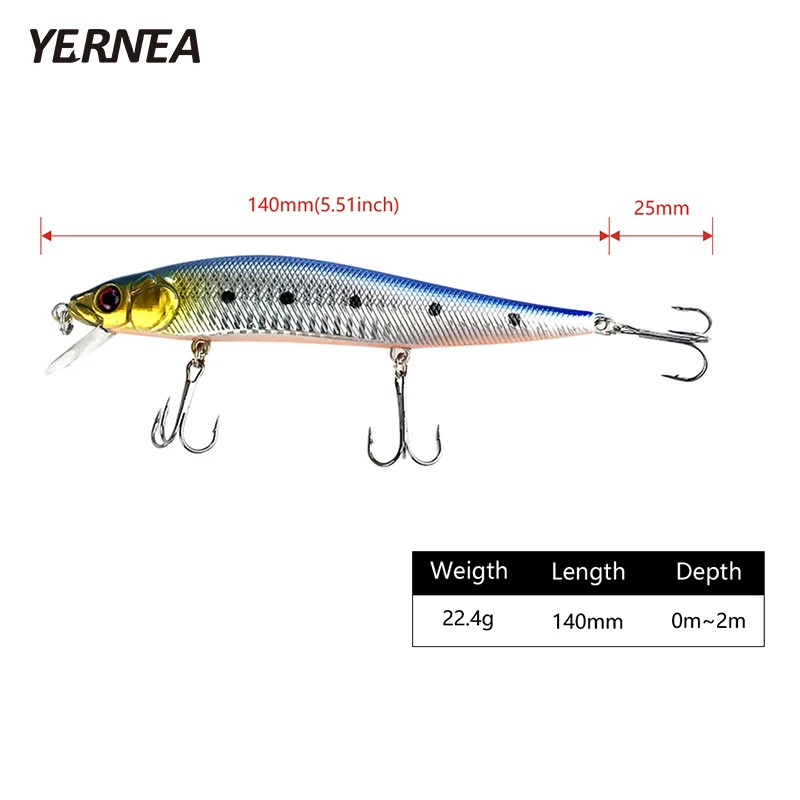 Yernea 1 шт. 14 см 22 4 г блесна рыболовные приманки 5 цветов воблеры 3D глаза