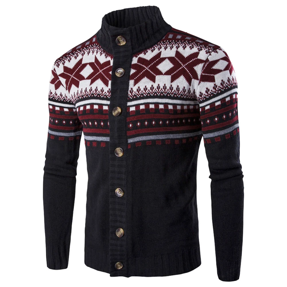 Geometric Snowflake Pattern Christmas Knitted Cardigan |