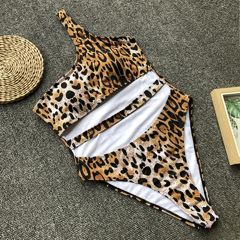 Colysmo Sexy One Piece Swimsuit Women Leopard Bodysuit Cut Out Shoulder Bikini 2019 Summer Beach Bathing Suit Swim Monokini | Спорт и