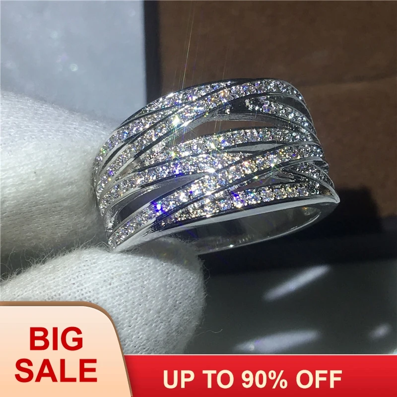 Luxury Women Fashion jewelry AAAAA zircon Cz White Gold Filled Cross Engagement wedding band ring for women men Gift | Украшения и