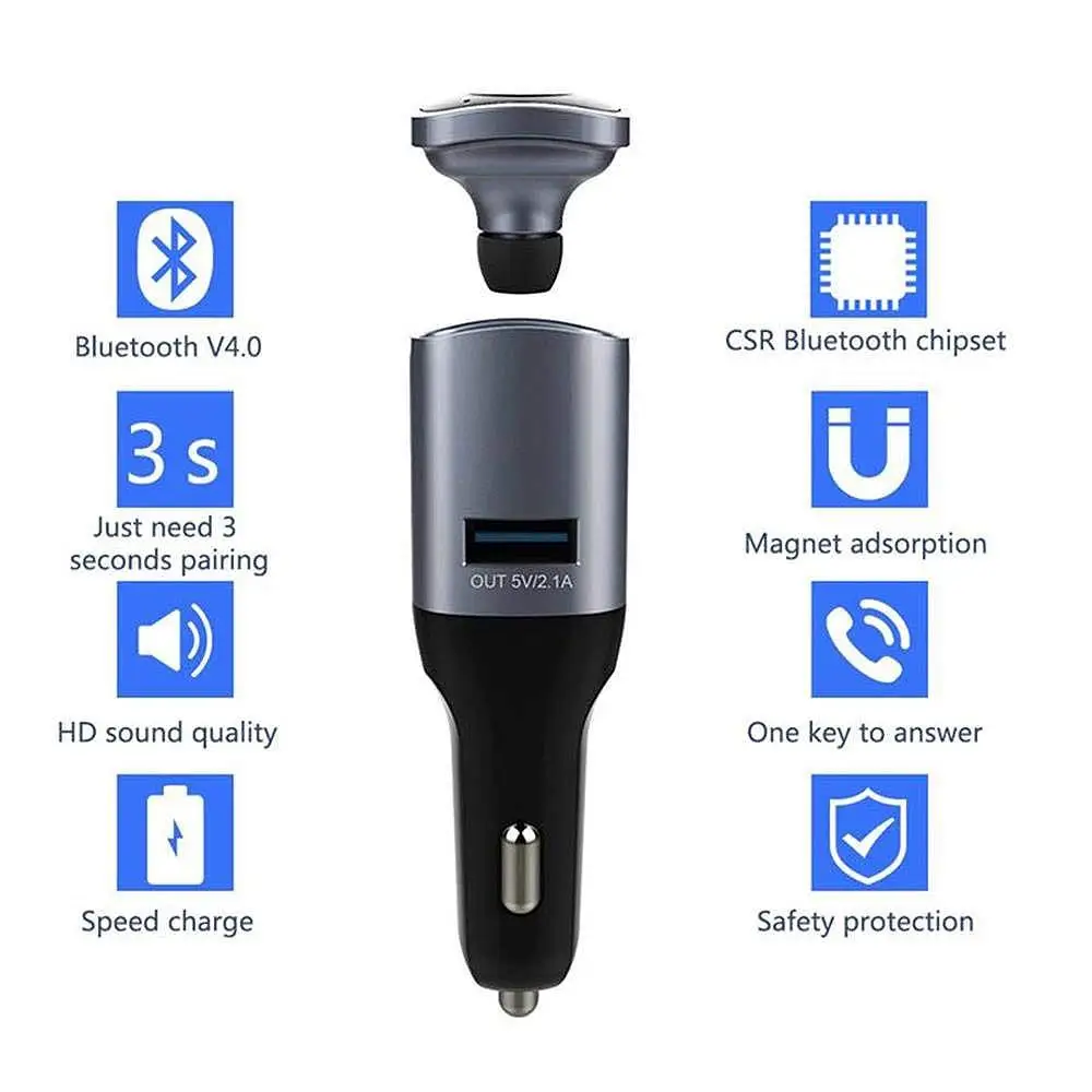 2 в 1 USB Автомобильное зарядное устройство 5 В/2.1A с беспроводной Bluetooth 4 0 гарнитура