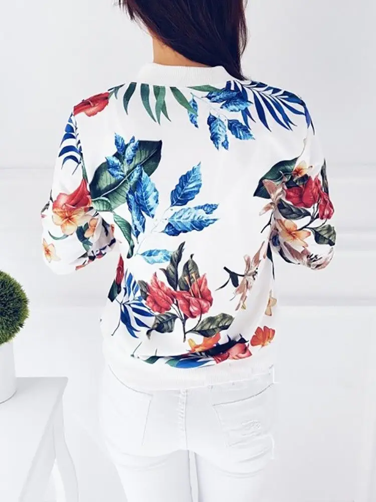 

HIrigin Fashion Women Retro Floral Zipper Bomber Jacket Coat Outwear Stylish Casual Tops