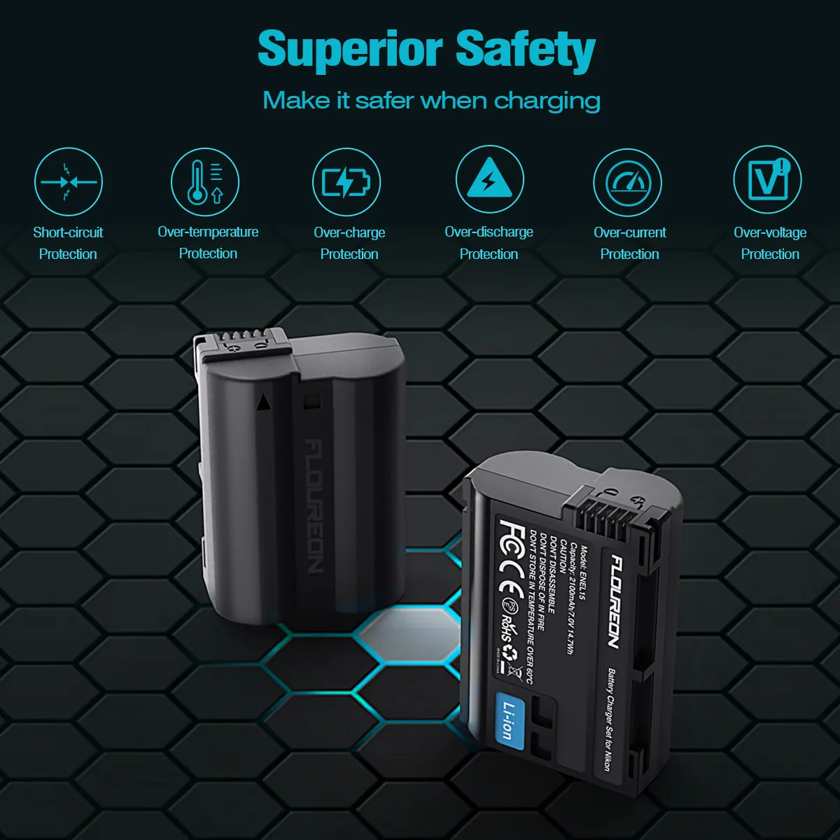 Floureon ENEL15 7 4 V 2100 мА/ч Камера батареи Зарядное устройство набор для Nikon D7000 D7100 D7200 D7500