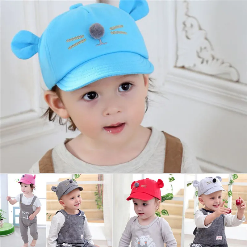 2-5Years Baby Boys Girls Mouse Ear Caps Hat Cute Kids Baseball Cap Beret Sun Newborn Peaked Snapback Casquette | Детская одежда и
