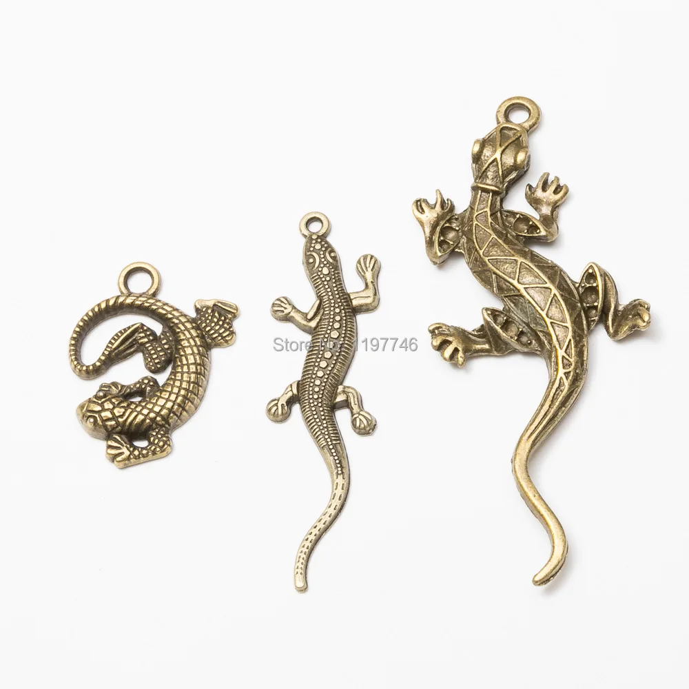 Lizard Gecko Charm European Pendant 10pcs 56mm 31mm 74mm Big reptile animal Bronze color Bead Fit making Bracelet Gift | Украшения и