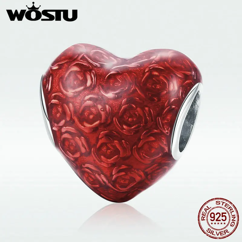 WOSTU Настоящее серебро 925 пробы розовое сердце любовные бусы подходит для