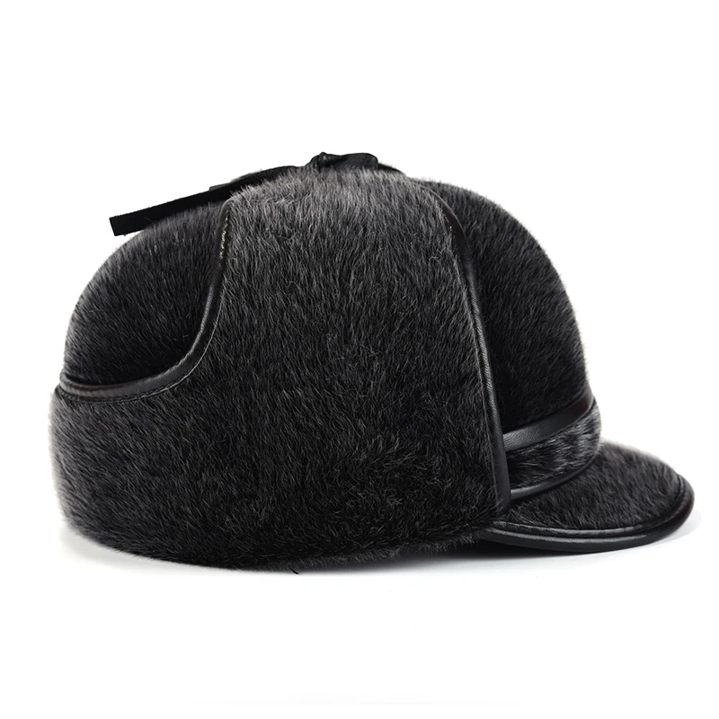 MTTZSYLHH winter thick flat top aviator hat high quality snow cap with long earmuffs artificial leather outdoor warm men free sh