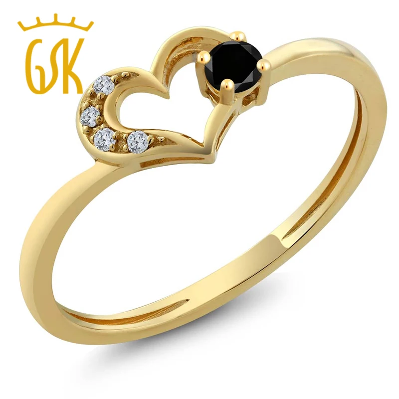 GemStoneKing круглый черный бриллиант Weddngin кольца 10 К желтого золота с бриллиантами