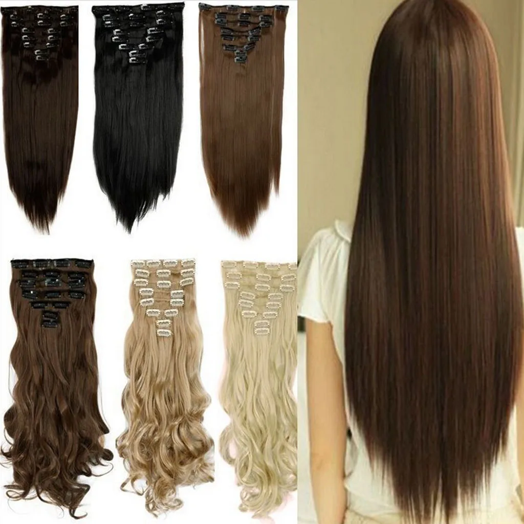 20 шт. накладные волосы клипсы средние Remy 32 мм черные для наращивания