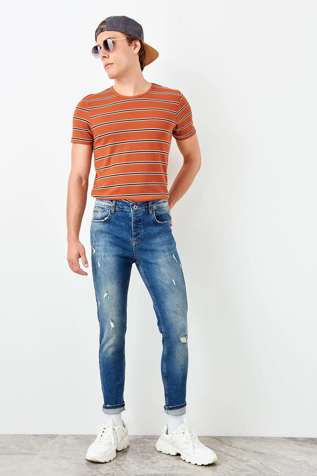 Trendyol Индиго мужские джинсы-скинни с тесьмой джинсы TMNSS19TS0012 |