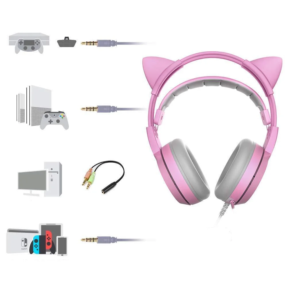 SOMIC G951S PINK кошачьими ушками игровые наушники гарнитуры светодио дный 3 5 мм Jack