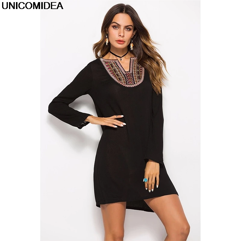 Винтаж Для женщин летнее платье с длинным рукавом Лето Boho чешские Пляжное Платье