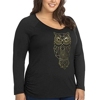 Just My Size 617914401559 L-S Side Shirred Graphic Tee-Golden Geo Owl - 4GQ 1XL |