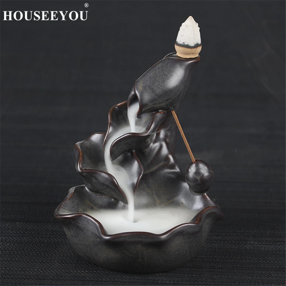 10 благовоний конус + Лотос фонтан держатель для горелка водопад Backflow домашний