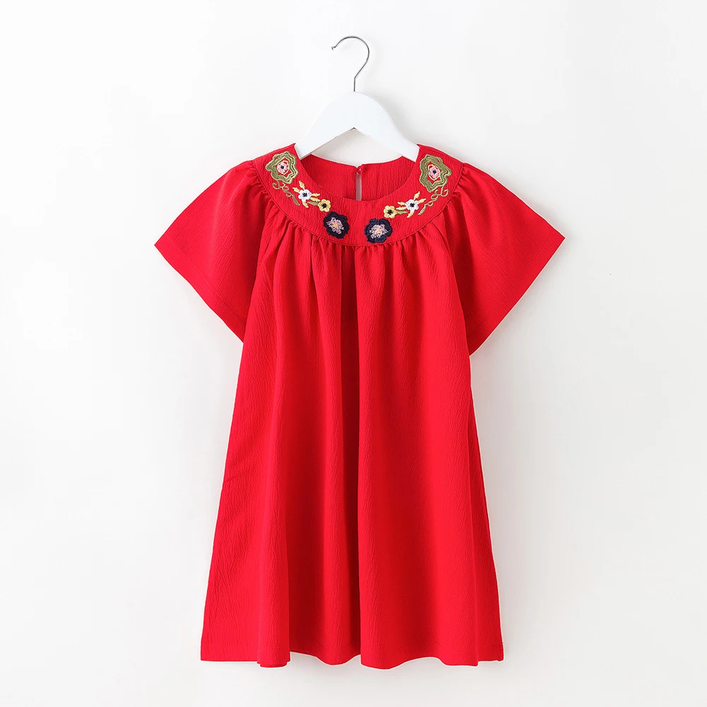 yellow loose dress simple embroidered floral short-sleeve dresses age for 4-14 yrs teenage girls summer clothes big frocks | Детская