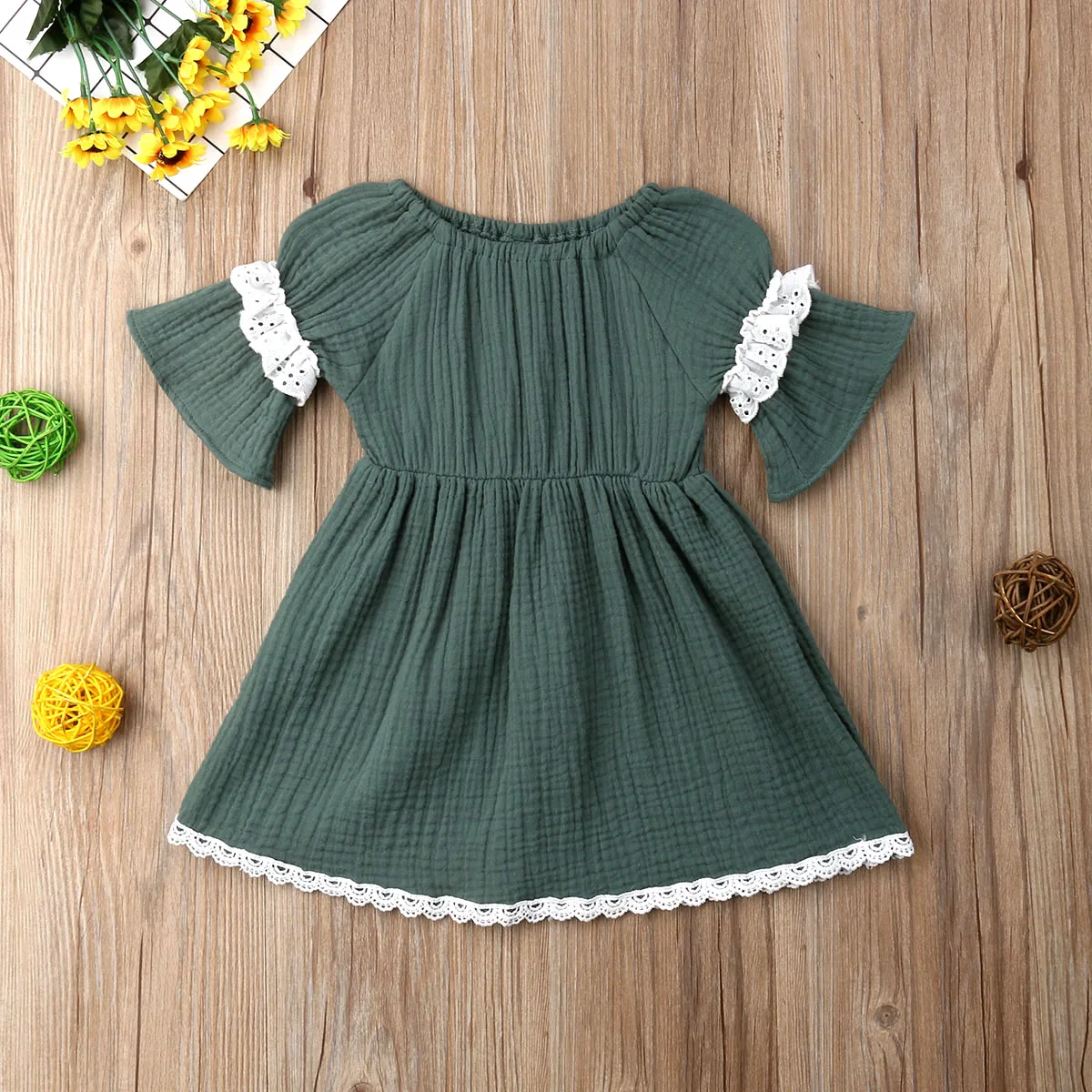 Fashion Lace Toddler Kids Baby Girls Cotton Linen Princess Half Sleeve Dress Clothes Cute Casual Solid 6M-4Y Dresses | Детская одежда и