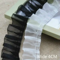 4cm wide black white pleated chiffon tulle fine lace ribbon ruffle trim collar applique diy crafts dress clothes fringe decor