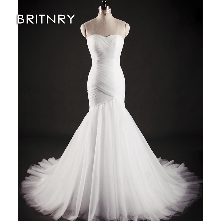 BRITNRY Cheap Sexy Mermaid Wedding Dresses Sweetheart Sleeveless Court Train Lace Up Back Gowns vestidos de noiva | Свадьбы и