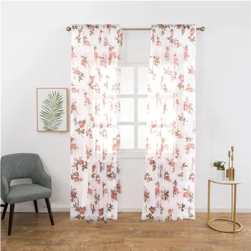 1 шт. полузатемненные оконные шторы из вуали с розами для спальни гостиной