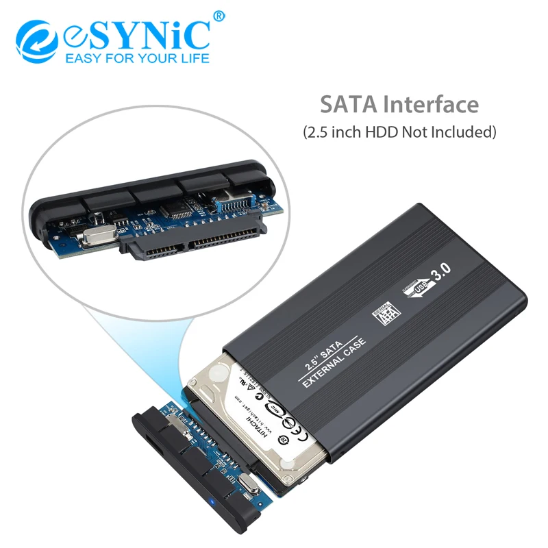 ESYNiC USB 3 0 внешний жесткий диск 2 5 "SATA HDD SSD Корпус чехол Caddy черный алюминиевый