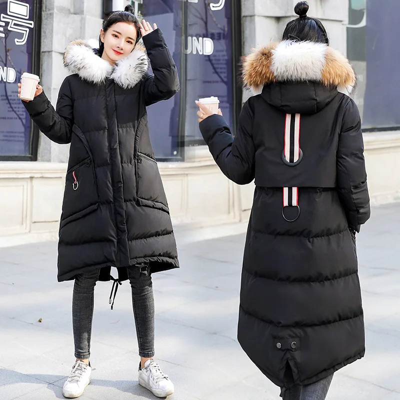 Korean 2021 New Loose Plus Size Casual Long Winter Jacket Women Real Raccoon Hair Collar Down Cotton Padded Parka A603 | Женская одежда