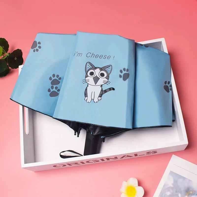 Зонт маленький Kitty Cat черный резиновый складной зонт для защиты от солнца и дождя