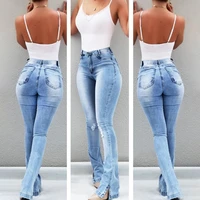 womens high waisted jeans skinny ripped boot cut denim pants sexy push up flare trousers stretch blue bell bottom jean female