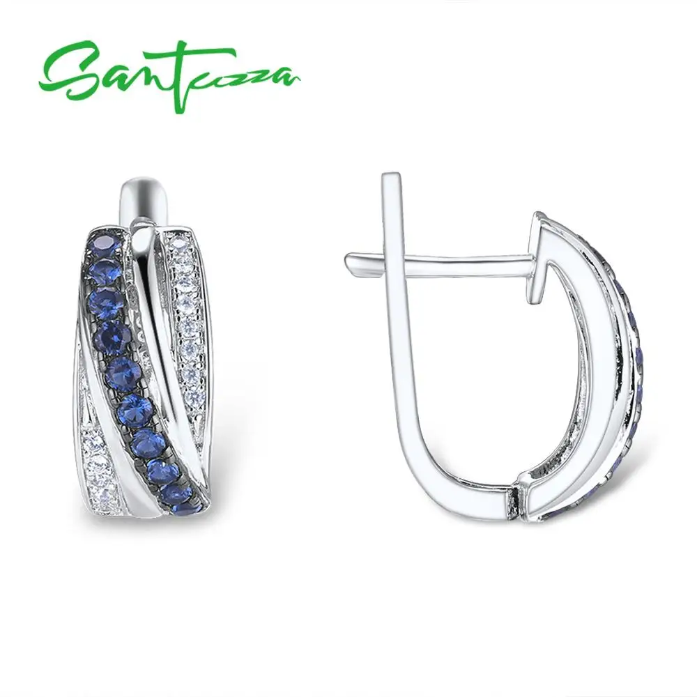 Фото SANTUZZA Silver Earrings For Women 925 Sterling Silver Stud Earrings Blue Nano Cubic Zirconia brincos Elegant Fashion Jewelry №3