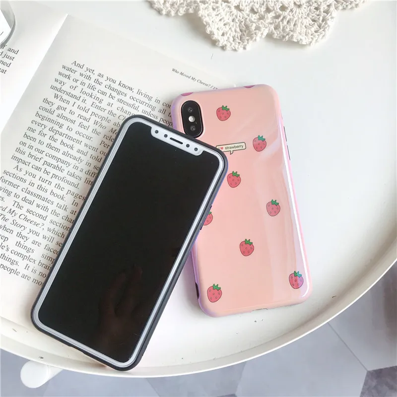 Kawaii японский розовый клубничный Blu-Ray чехол для телефона iPhone 7 Puls 6 6S 8 X XS Чехлы