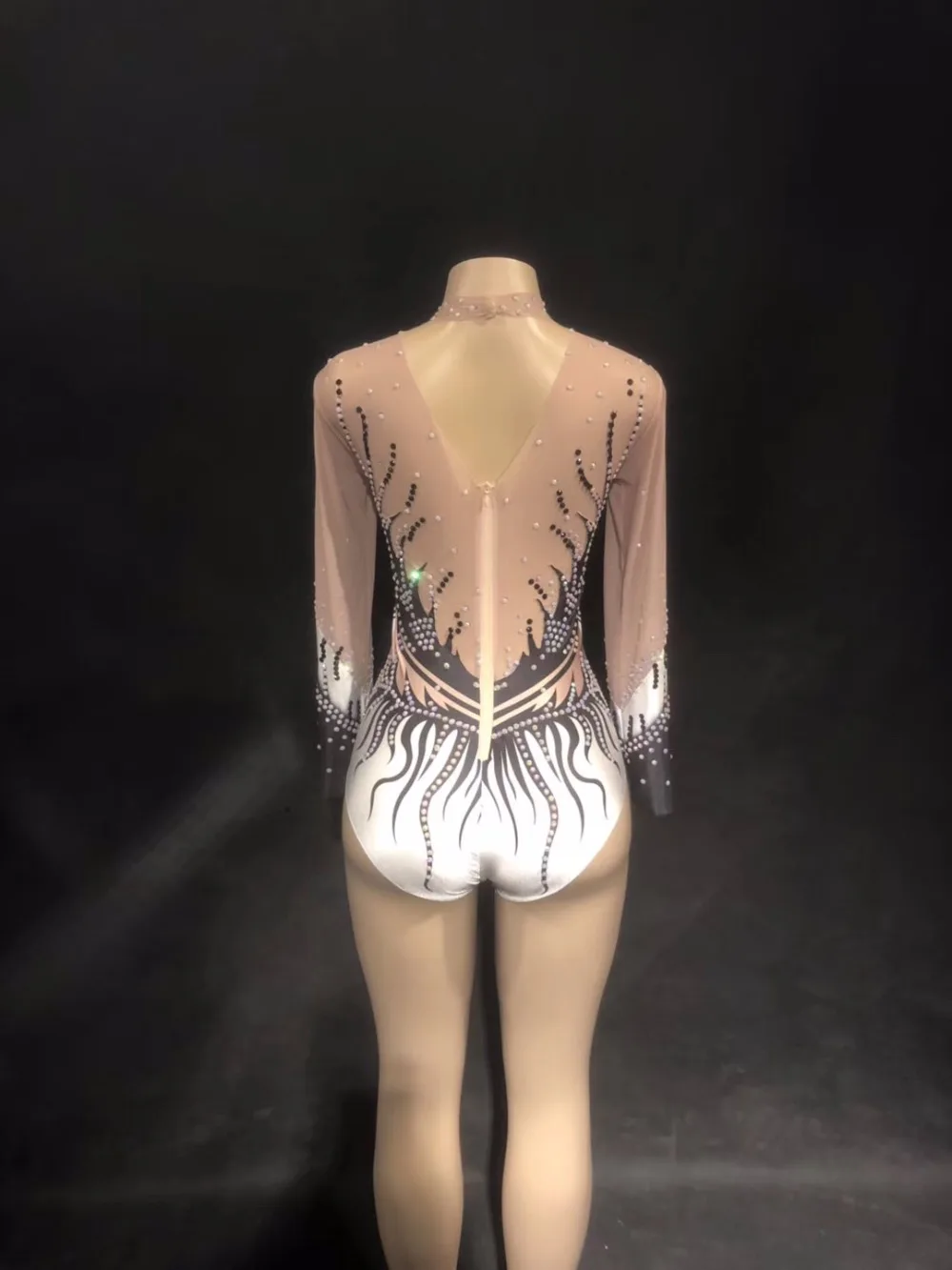 New Women Glisten Rhinestones Mesh Sexy Bodysuit Stage Costume Nightclub Outfit Women's Party Dance Bodysuit Perspective Wear